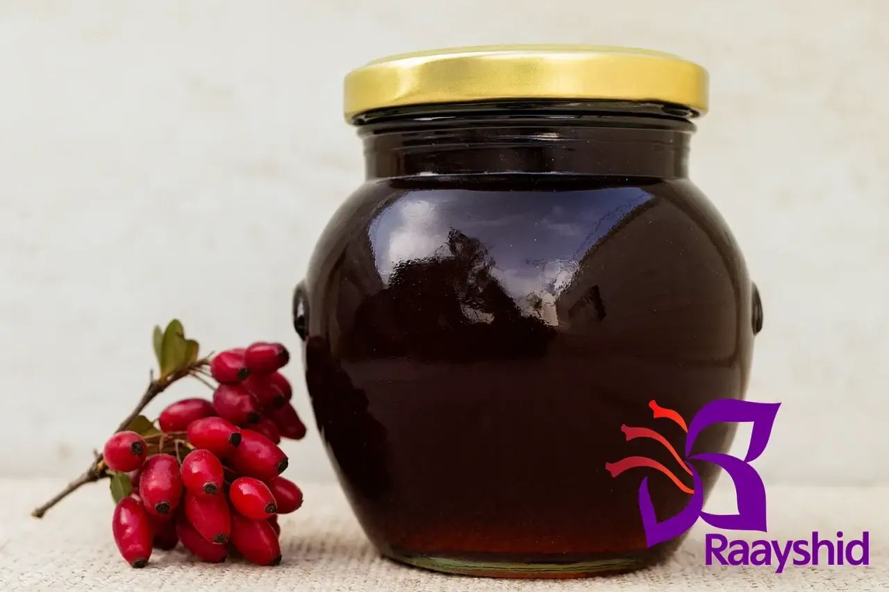 عسل زرشک طبیعی رایشید | ویژه خراسان جنوبی با طبع سرد و ساکارز زیر ۱٪ — ۵۰۰ گرم، تصویر ۱