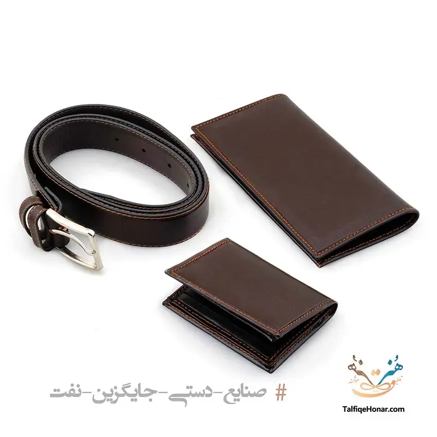 مجموعه کیف کتی، جاکارتی و کمربند؛ چرم گاوی؛ رنگ قهوه ای، تصویر ۴
