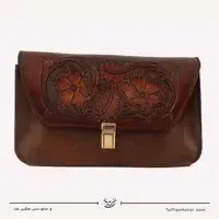 کیف دوشی زنانه حکاکی کلاسیک طرح هونو رنگ قهوه ای سایز 12*25، تصویر ۲