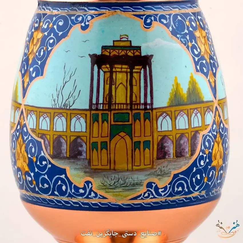 گلدان مس پرداز طرح ابنیه تاریخی سایز 30، تصویر ۱