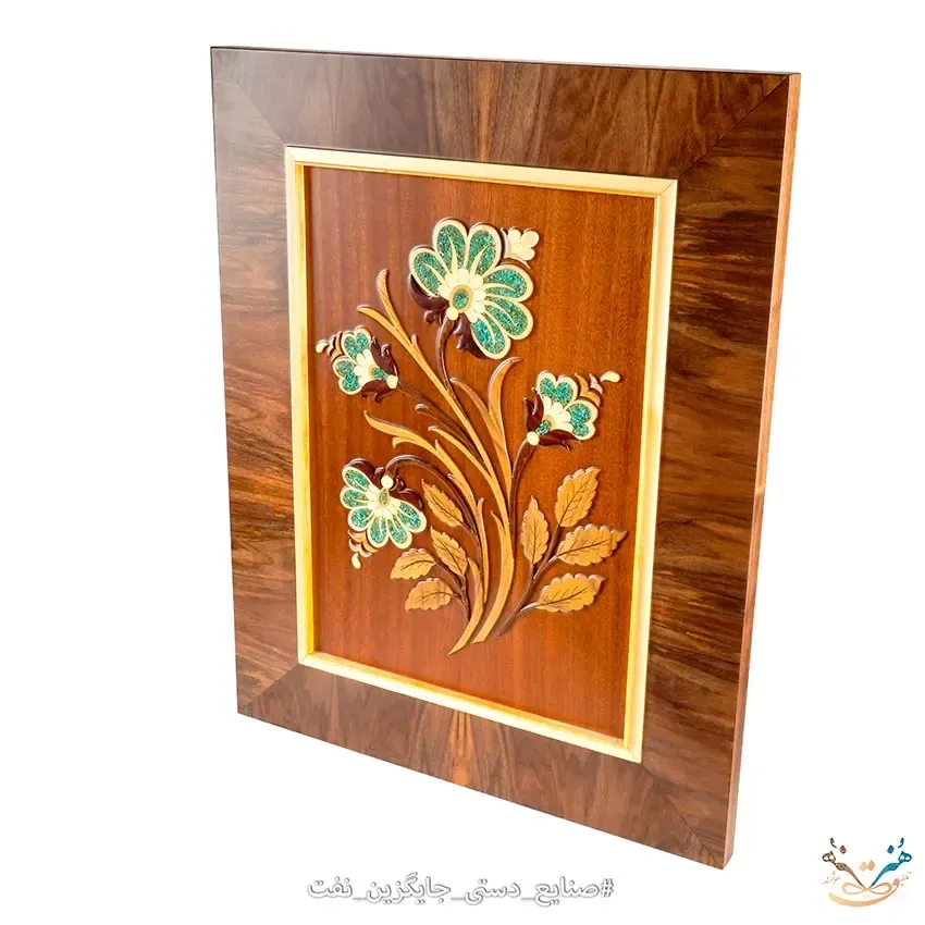 تابلو معرق طرح گل با سنگ فیروزه سایز 70*90 (کد 10302)، تصویر ۱