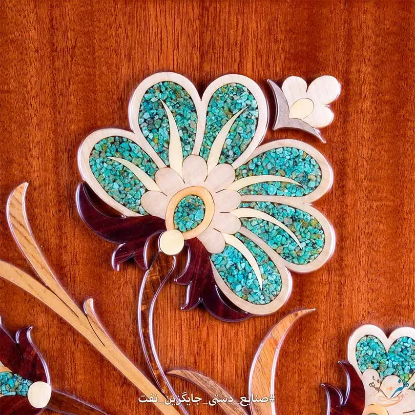 تابلو معرق طرح گل با سنگ فیروزه سایز 70*90 (کد 10302)، تصویر ۳