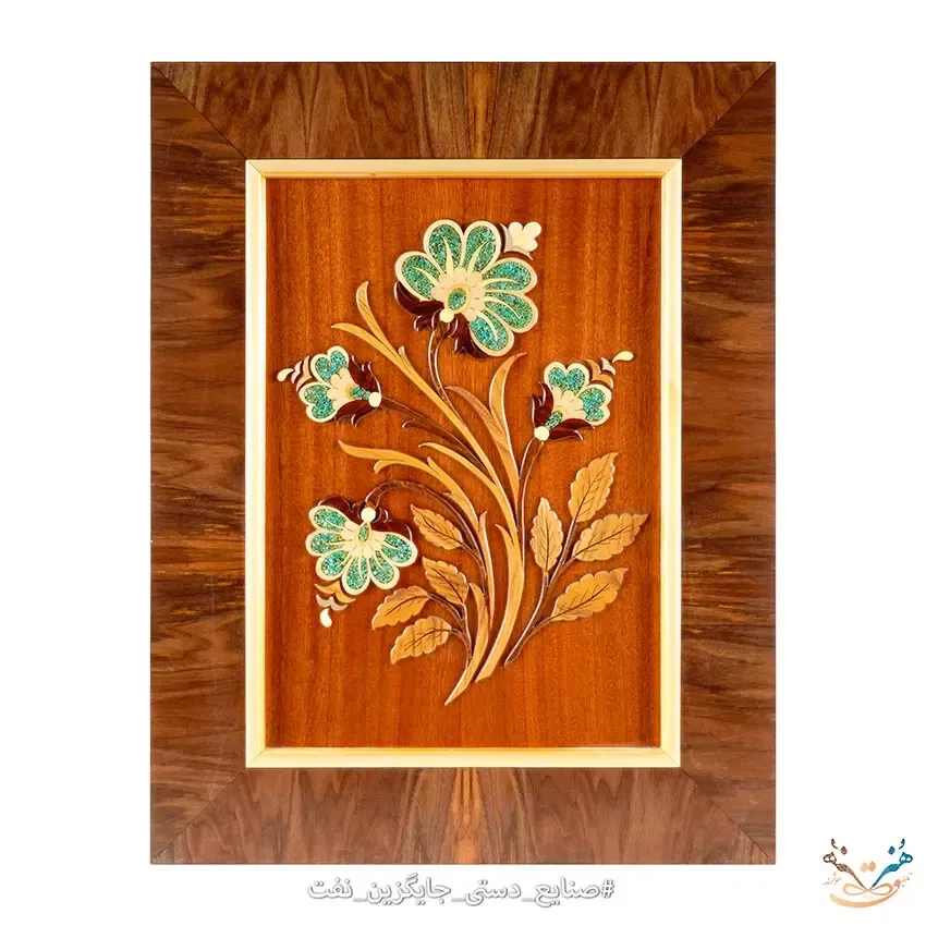 تابلو معرق طرح گل با سنگ فیروزه سایز 70*90 (کد 10302)، تصویر ۴