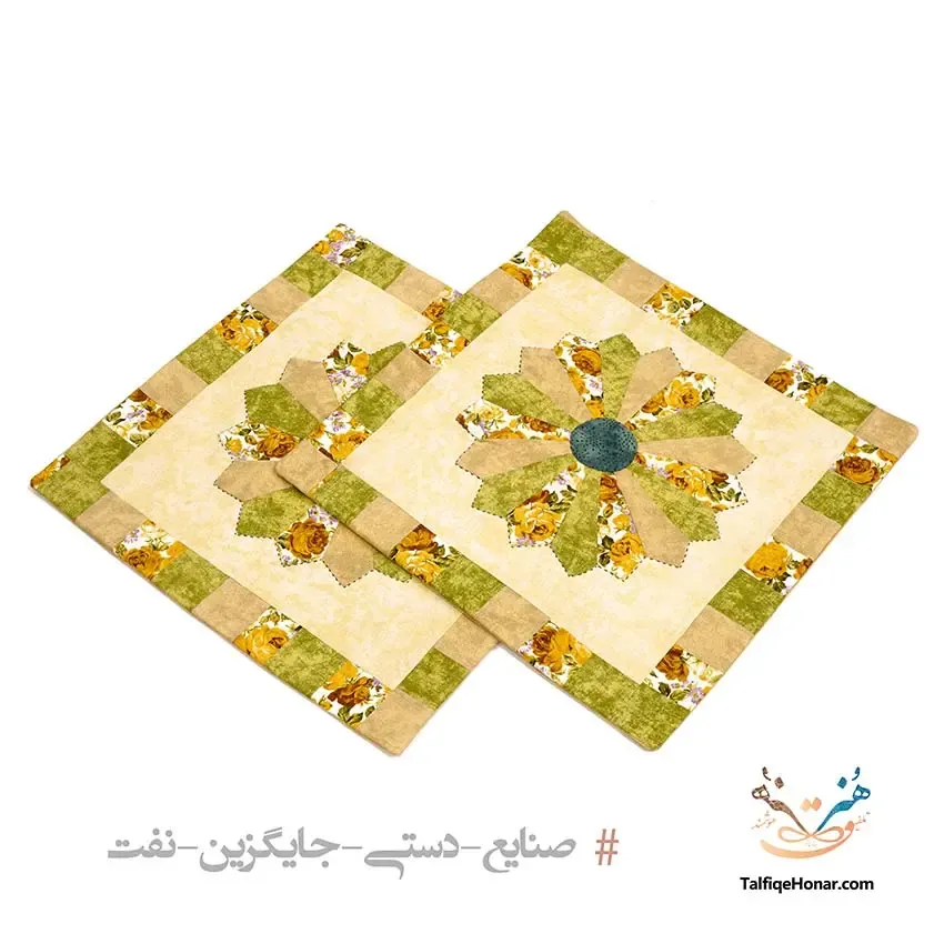 ست رانر و کوسن چهل تکه دوزی و اپلیکه دوزی طرح آفتابگردان، تصویر ۳