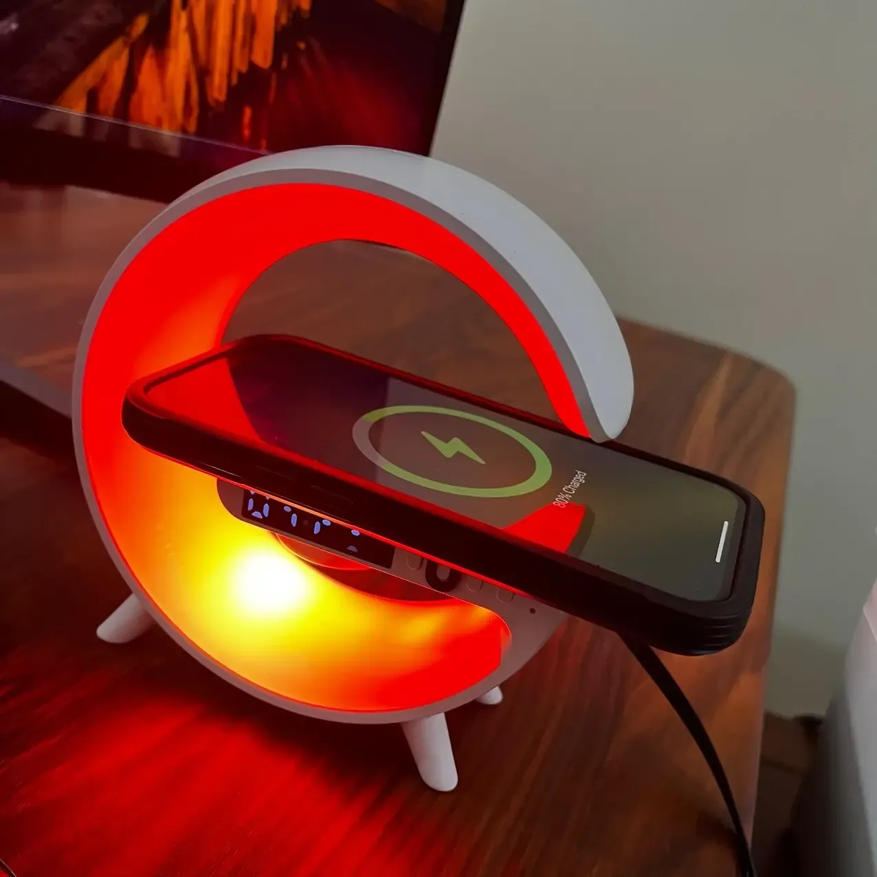 چراغ خواب هوشمند RGB چندکاره G63 با اسپیکر بلوتوث و شارژ وایرلس، تصویر ۱