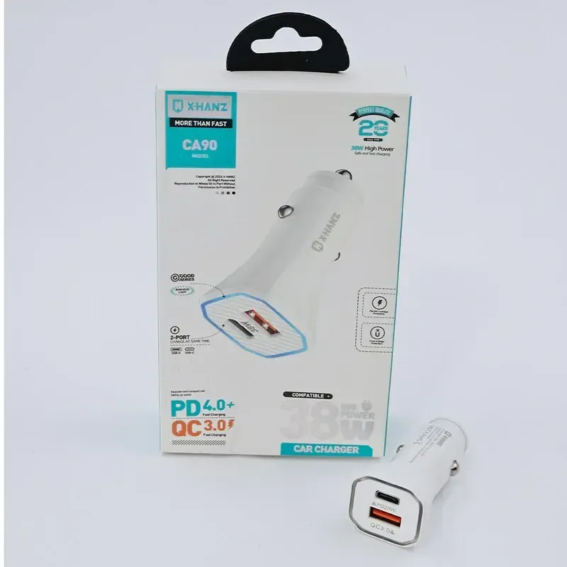 شارژر فندکی X-HANZ دو خروجی 38 وات (USB-C PD + USB-A QC 3.0)، تصویر ۳